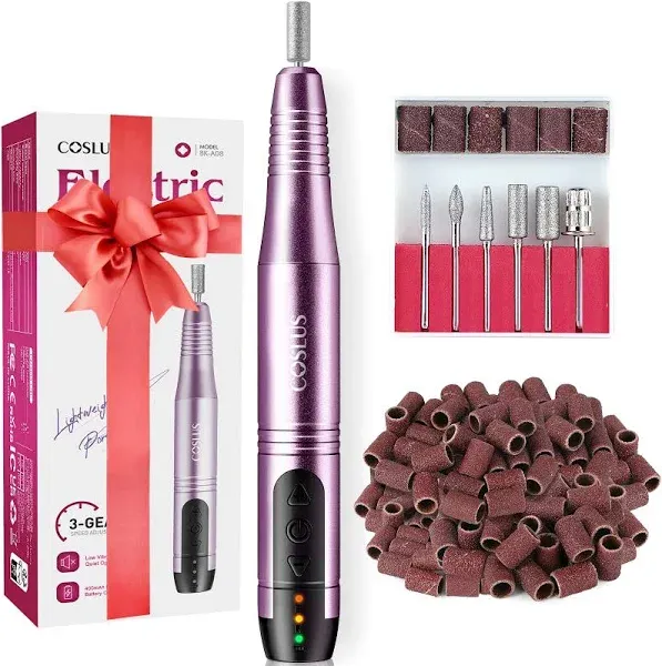 COSLUS Cordless Nail Drill Electric File: Professional for Acrylic Gel Dip Powder Nails Portable Nail Drill Machine Kit for Manicure Pedicure Nail Set with Everything Rechargeable Lightweight Purple