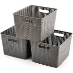 Ezoware Woven Plastic Storage Baskets, Large Organizer Knit Basket Bins - Pack of 3