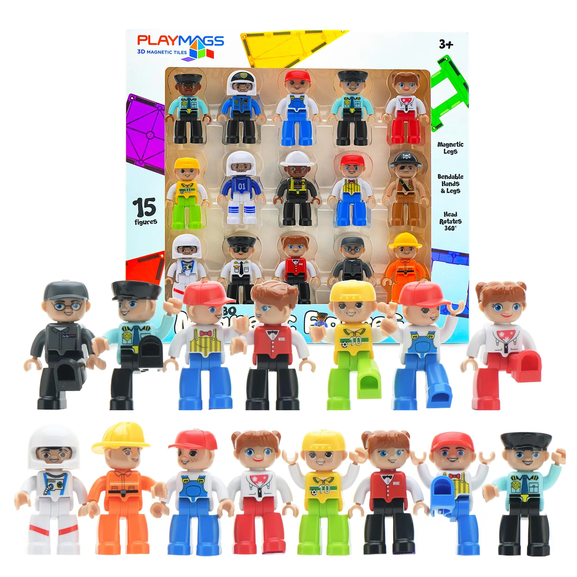 Magnetic Figures Community Set - 15 Pieces - 3&#034; Play People for Magnetic Toys