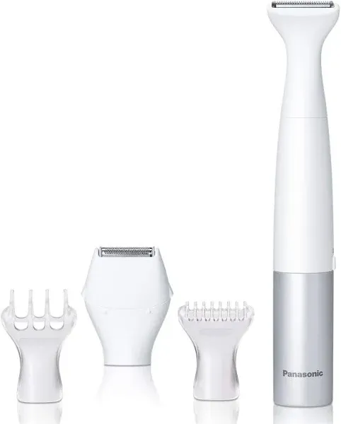 Panasonic Bikini Trimmer and Shaver for Women with 4 Attachments for Gentle Grooming in Sensitive Areas, Wet/Dry, Battery-Operated – ES-WV60-S (White / Silver)