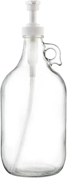 Half Gallon Glass Pump Dispenser Bottle, Large Jug with Pump for Laundry Soap Dispenser, Liquid Detergent, Fabric Softener, Syrup Pump - 64 oz Capacity - by Kitchentoolz