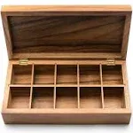 Ironwood Gourmet Double Tea Box Acacia Wood Brown - 10 Compartment