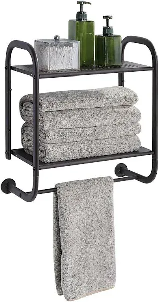 SunnyPoint Compact Wall Mount 2 Tier Bathroom Shelf with Towel Bars