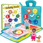 deMoca Busy Book for Toddlers, Montessori Daily Activity Quiet Book with 10 Pages for Learning Boys and Girls, Sensory Cloth Activity Book with Activities for 3 Years, Packaging May Vary