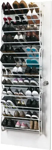 36 Pair Adjustable Hanging Over the Door Shoe Rack, 12 Tier, in White