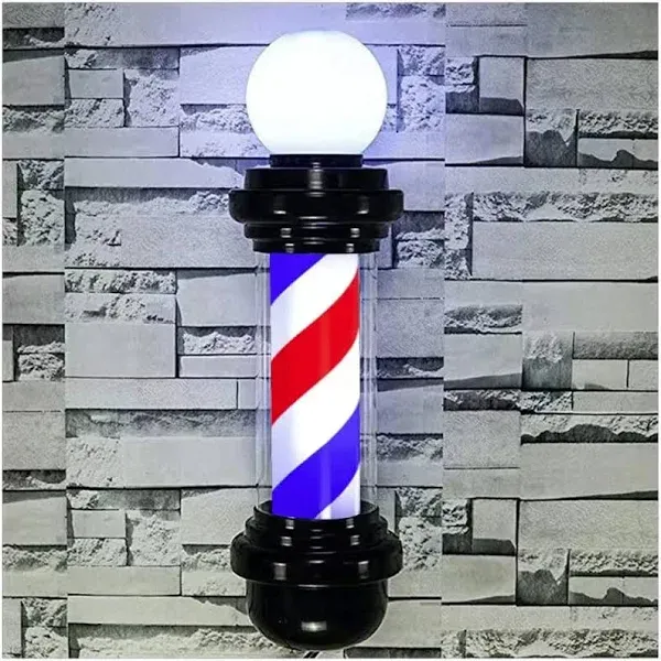 27'' Wall-Mounted Barber Pole Led Light, Red, White, Blue Stripes, Waterproof, for Salon