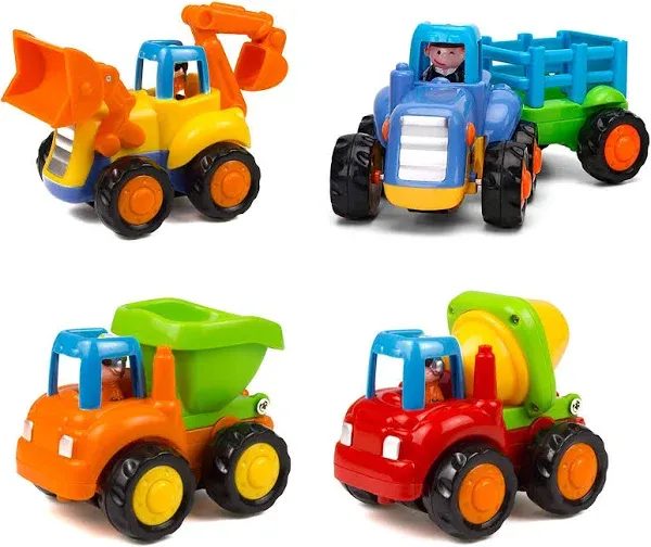 Friction Powered Cars Push and Go Trucks Construction Vehicles Toys Set of Tractor Bulldozer Dump