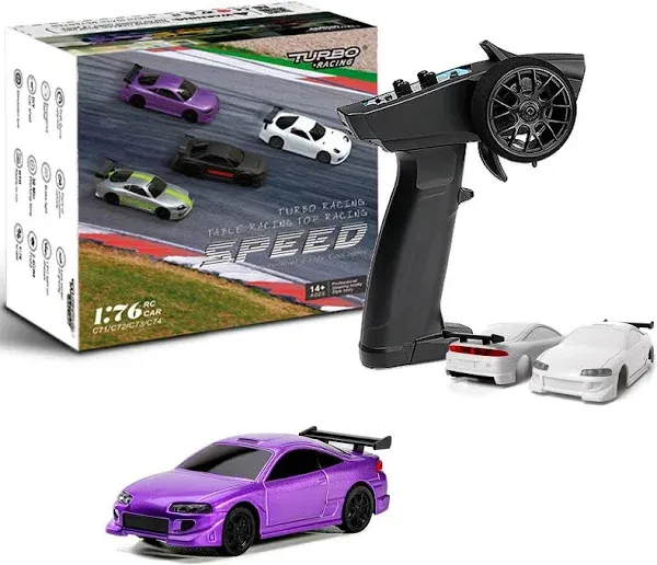 Turbo 1/76 Scale RC Car with 2.4G Remote contorl Classic LED Lights Full Proportional Vehicles Models(C72-Purple)