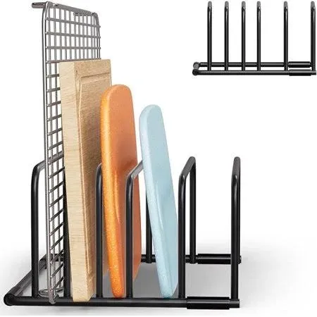 Metal Black Cutting Board Organizer Rack - Perfect Stand for Cutting Boards, Baking Sheets, Cookie Pans, and Bakeware - Ideal for Kitchen Cabinet & Countertop Storage