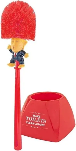 Fairly Odd Novelties Donald Trump Toilet Bowl Brush Make Toilets Clean Again Holder - Perfect Elephant Novelty Gag Political Gift, Red