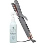 Hairitage Go with The Flow Ceramic Tourmaline Flat Iron and Curler 2 in 1 + Heat Protectant Spray for Hair - 1.25 Inch Automatic Airflow Styler - Curved Edges for Curling and Straightening