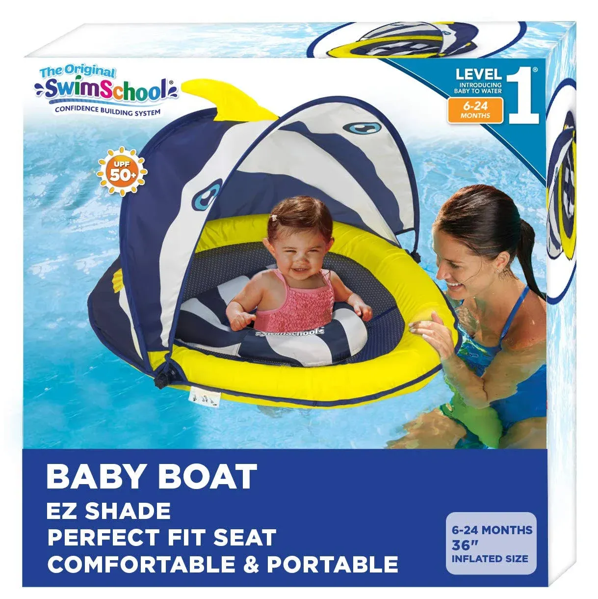 SwimSchool Perfect Fit BabyBoat w/ Sunshade Level 1 Fish Pool Float (Open Box)