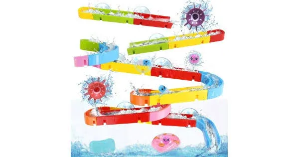 Fajiabao Bath Toys for Kids Ages 3-4-8 Water Toddler Bathtub Toys Ball Slide Track DIY Mold Free Wall Shower Toys with Suction Cups for Boys Girls