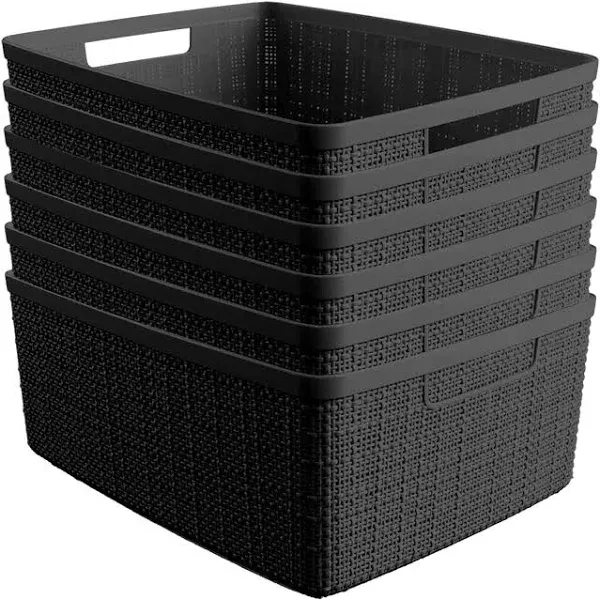 Curver Set of 6 Jute Medium Decorative Plastic Organization and Storage Baskets