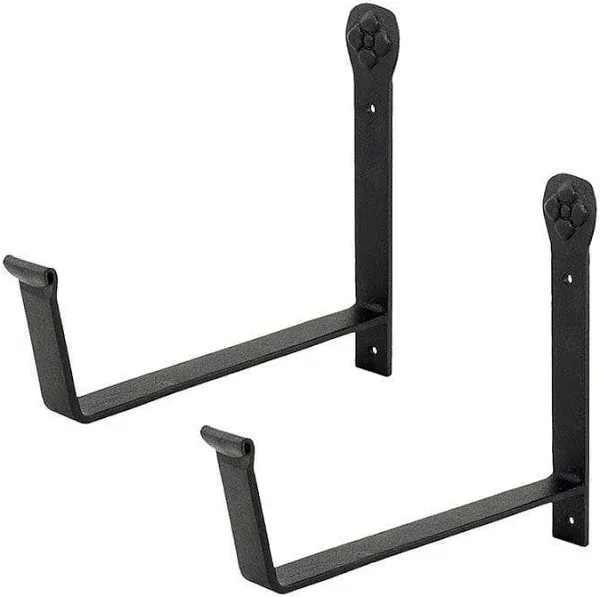 8 Inch Black Wall Mount Flower Box Brackets Pair Wrought Iron Plant Holder