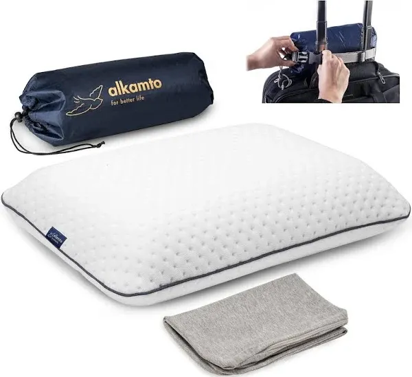 ALKAMTO Travel &amp; Camping Comfortable Memory Foam Pillow with Extra Cotton Cov...