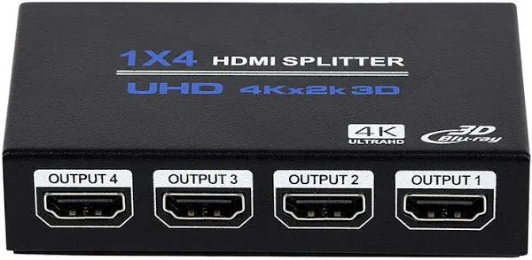 HDMI Splitter 1 in 4 Out, HDMI Splitter Audio Video Distributor Box with AC 