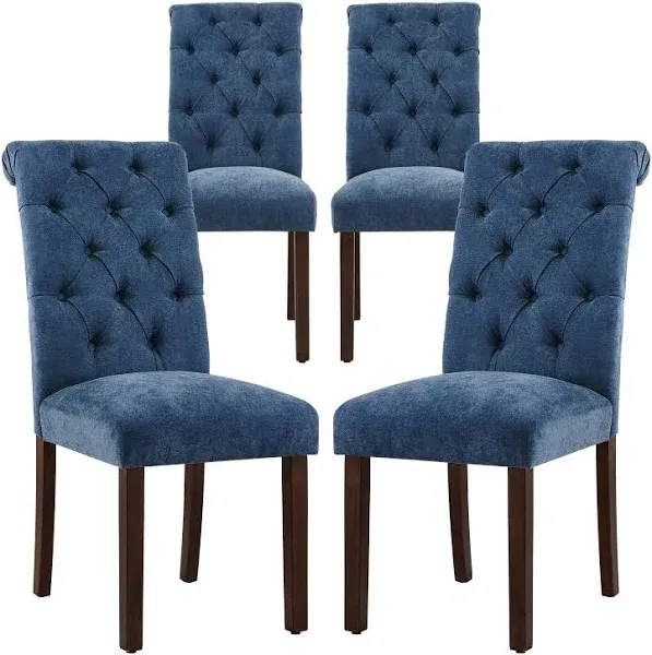 COLAMY Button Tufted Dining Chairs Set Parsons Upholstered Fabric Dining Room Chairs Kitchen Chairs with Wood Legs and Padded Seat