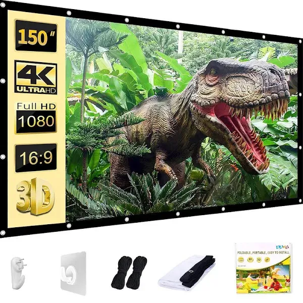 Outdoor Projection Screen 150 inch, Washable Projector Screen 169 Foldable Anti-Crease Portable Projector movies Screen for Home Theater Outdoor Indo