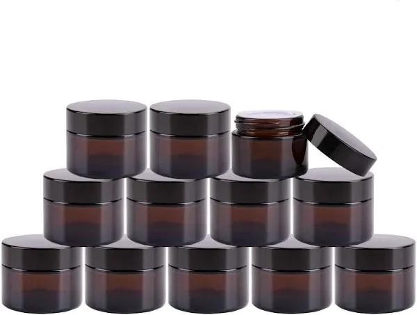 Encheng Cosmetic Jars, 40 Pack of 1.7 oz Amber Round Glass Jars, with Inner Liners and Black Lids,Empty Cosmetic Containers,Cream Jars