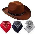 Spooktacular Creations Brown Cowboy Hat and 3 Pcs Bandana for Cowboy Halloween Costume, Halloween Accessories, Cowboy Th