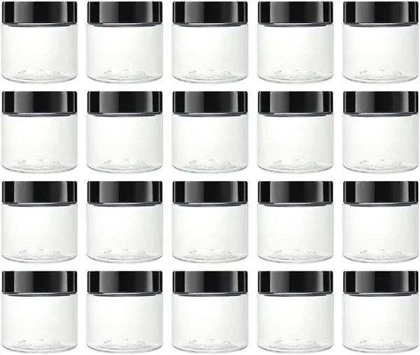 20 pack 2 OZ Round Clear Plastic Slime Jars With Lids, PET Containers, Storage Jars, Travel Jars For Cosmetic, Makeup, Organization