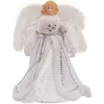 KURT ADLER 10 LIGHT WHITE &amp; SILVER ANGEL CHRISTMAS TREE TOPPER DECORATION