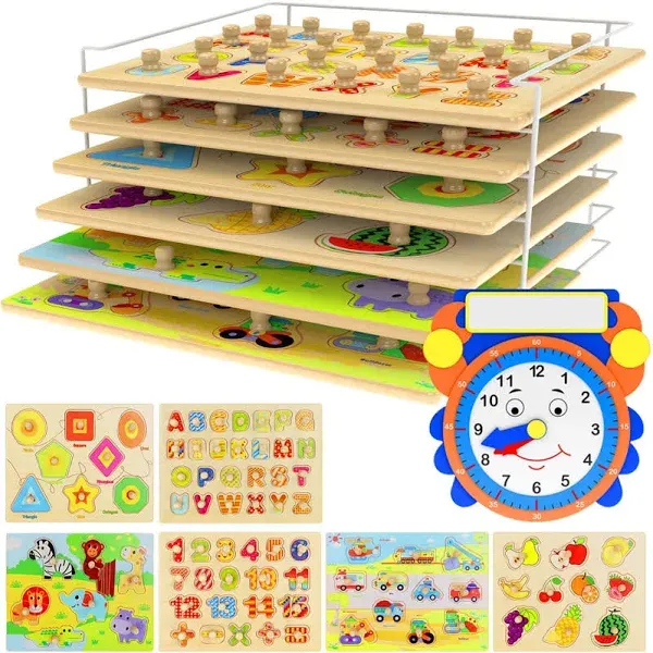 Asher & Olivia Wooden Toddler Puzzles and Rack Set