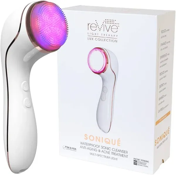 LED Technologies Lux Collection Soniqué Sonic Facial Cleansing Brush with Red & Blue Light Therapy, Reduces Appearance of Acne & Wrinkles