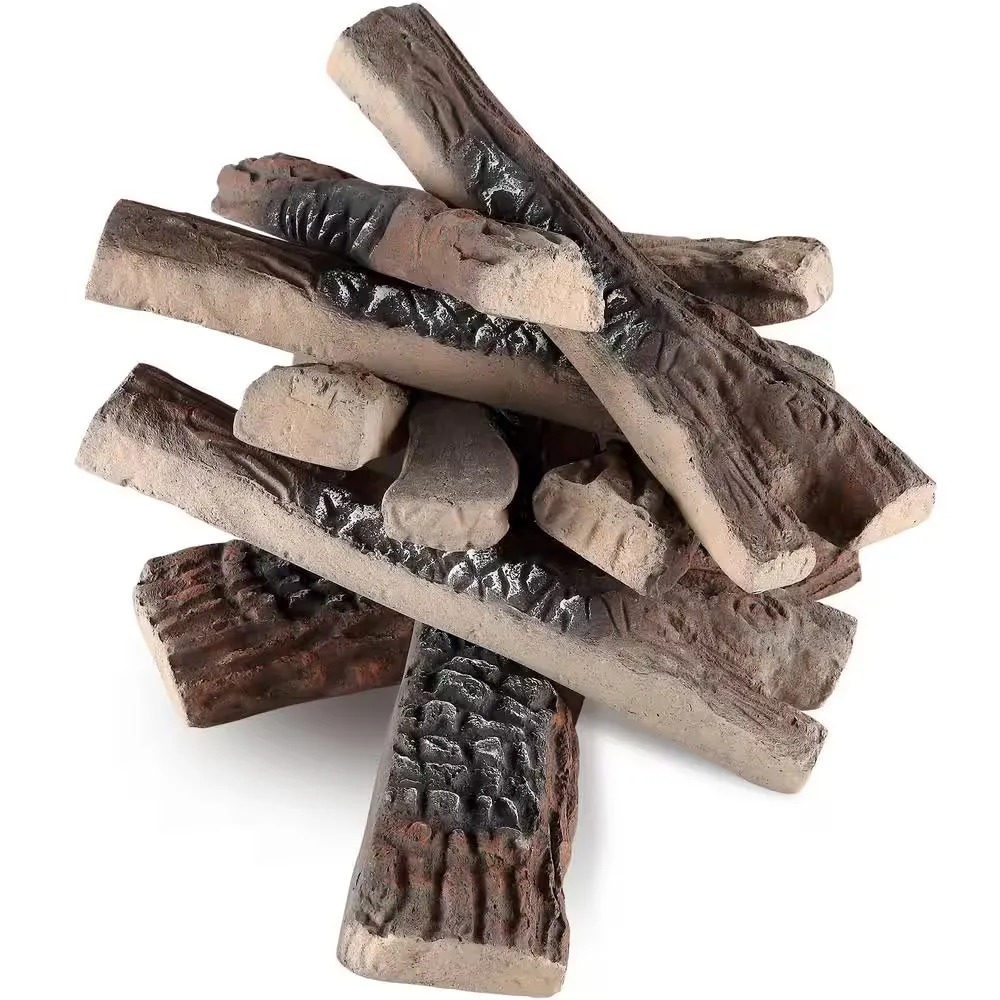 VEVOR Gas Fireplace Ceramic Logs 11.81 in. Vent-Free Gas Fireplace Logs Wood Log Stackable Wood Branches, 10 Pcs TCXWYM10YM00A45M1V0