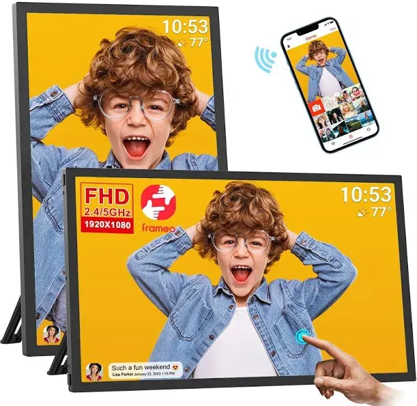 64GB 21.5inch FRAMEO Digital Photo Frame with 1920x1080 FHD IPS LCD Touch Screen, Dual-WiFi Share Photos & Videos Via Frameo App, Support USB Drive/Mirco SD Card Extend Storage, Auto-Rotate