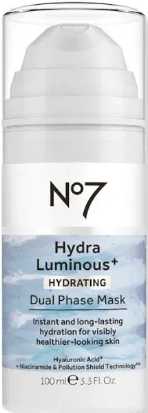 No7 HydraLuminous+ Hydrating Dual Phase Face Mask - Hyaluronic Acid Overnight Face Mask with Vitamin B3 Niacinamide for Skin Barrier Repair & Radiant-Looking Skin (3.5 Fl Oz)