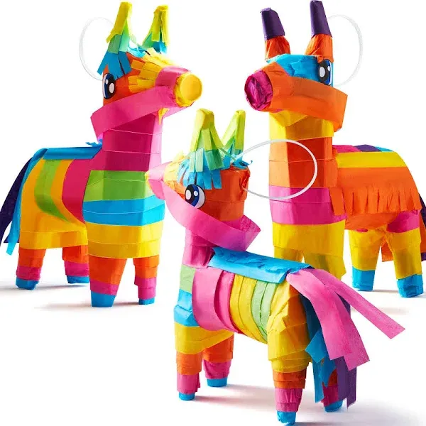 Mini Donkey Pinatas Rainbow Color, 3 Pcs