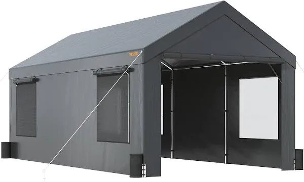 VEVOR Carport 10x20ft Portable Garage, Heavy Duty Car Canopy with Roll-Up Ventilated Windows & Removable Sidewalls, UV Resistant