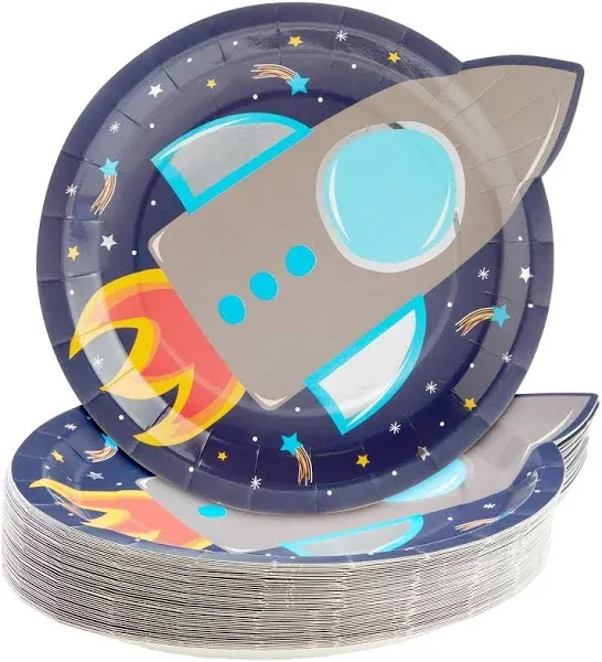 BLUE PANDA 48 Pack Rocket Ship Paper Plates