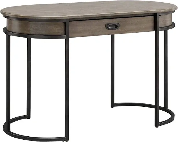 Leick Home 84405 Oval Metal Leg Desk/Vanity with Drop Front Keyboard Drawer, Smoke Gray and Gunmetal