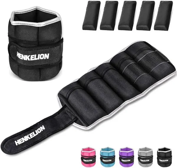 Henkelion 1 Pair 2 3 5 10 Lbs Adjustable Ankle Weights For Women Men Kids, Strength Training Wrist And Ankle Weights Sets For Gym, Fitness Workout, Running, Lifting - Black Grey Pink Blue Purple