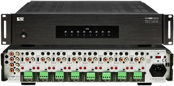 OSD MX1680 GEN2 8 Zone Amplifier 16Ch x 80W, Class D, Front Panel On/Off Buttons, Distributed Audio