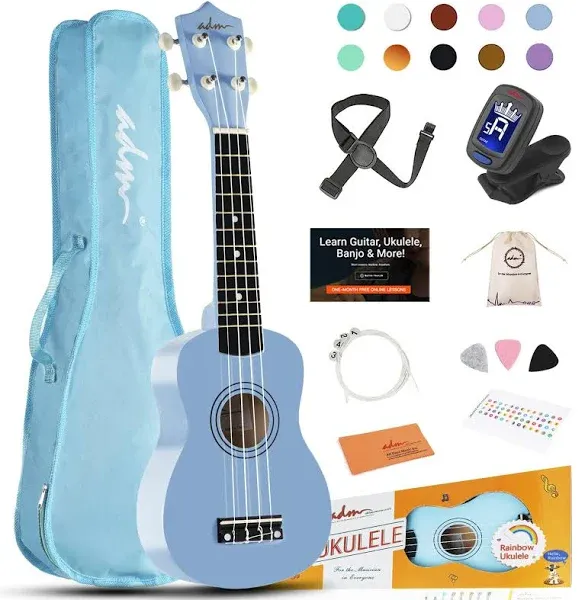 ADM Soprano Ukulele For Beginners 21 Inch Hawaiian Wood Ukelele Kit For Kids Adult Student Starter Professional Ukalelee Pack Bundle