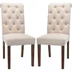 COLAMY Tufted Dining Room Chairs Set of 2, Accent Parsons Diner Chairs, Beige