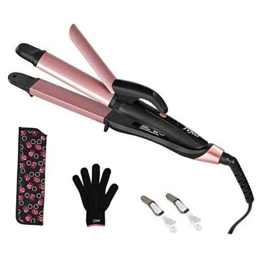 2 in 1 Travel Curling Flat Iron Dual Voltage Mini Hair Straightener and Curler (Rose Gold)