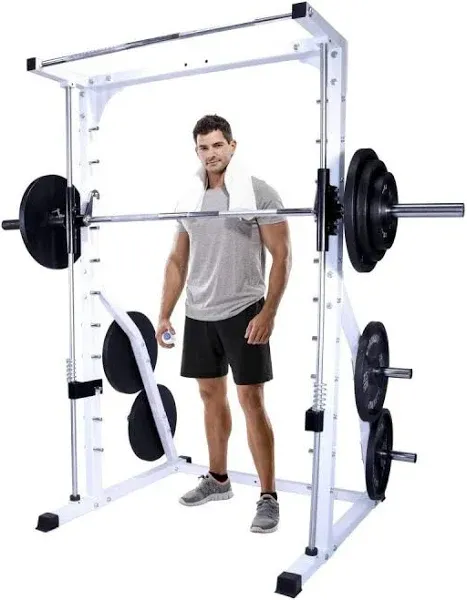 DF4900 Smith Machine with Linear Bearings, Weight Plate Storage and Pull-Up Bar, Squat Rack, Half Power Cage for Strength Training Home Gym