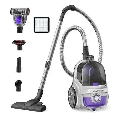 Aspiron Canister Lightweight Cyclonic Bagless Cleaner, 3.7QT Vacuum with HEPA 5