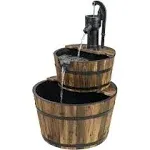 412002 Two Tiered Cascading Wood Washtub Fountain Brown