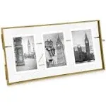 Isaac Jacobs 3-Photo Vintage Style Glass and Metal Floating Picture Frame (Horizontal) W/locket Closure; (Fits 3 2x3 Photos) for Photos, Art, & More