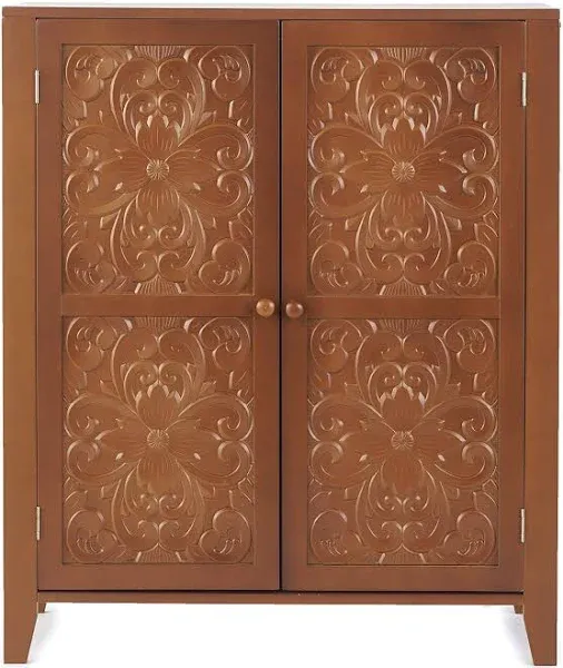 Lakeside Carved Design Storage Cabinets - Walnut