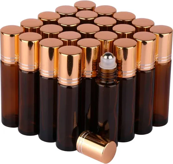 inice 12 Pack Essential Oil Roller Bottles Amber Glass RollerBalls for Essential Oils Refillable Roll on Perfume Bottles with Alloy Caps for Travel