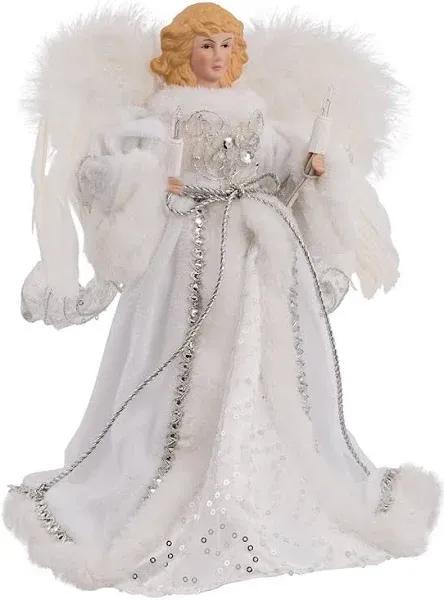 Kurt Adler 12 in. 10 Light White and Silver Angel Treetop