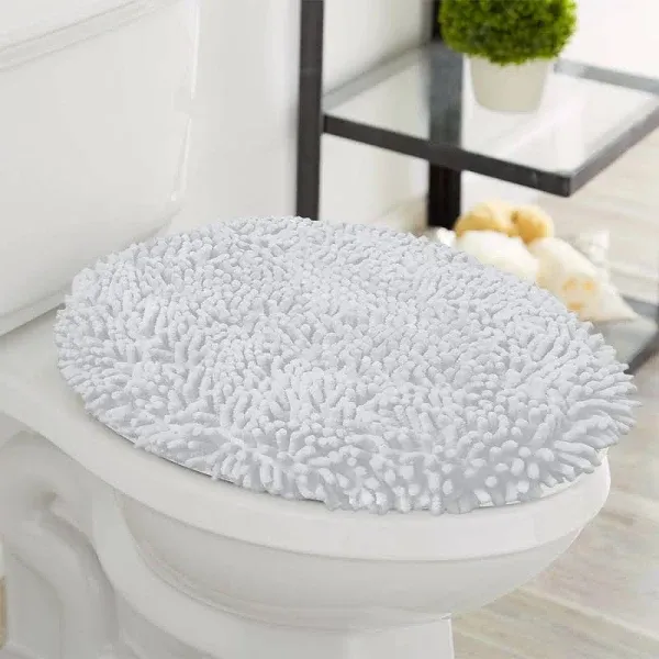 LuxUrux Toilet Lid Cover Extra-Soft Plush Seat Cloud Washable Shaggy Microfiber Standard Toilet Lid Covers for Bathroom Machine Wash & Dry