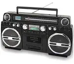 TechPlay Monster B 1980S-Style Boom Box CD Player, Cassette Player/Recorder, AM/FM, USB, Bluetooth Speaker with Built-in Rechargeable Battery…